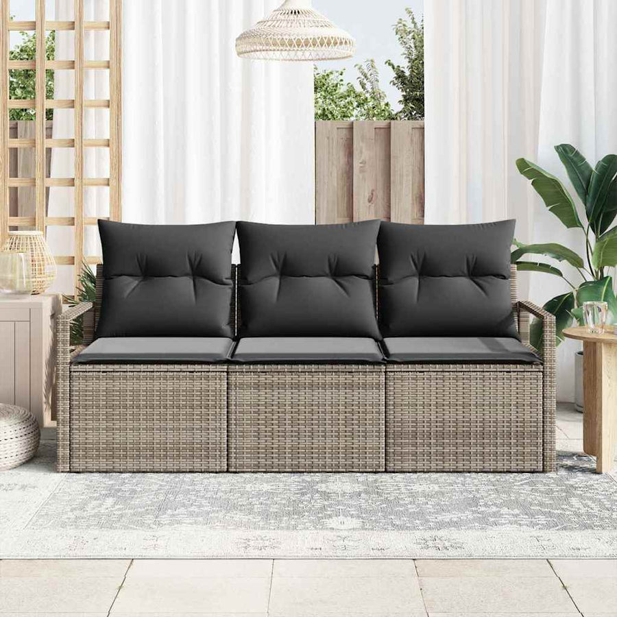 Tuinbankenset met kussen met opslag 3 pcs Grijs poly rattan