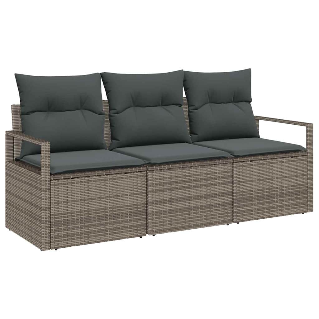 Tuinbankenset met kussen met opslag 3 pcs Grijs poly rattan