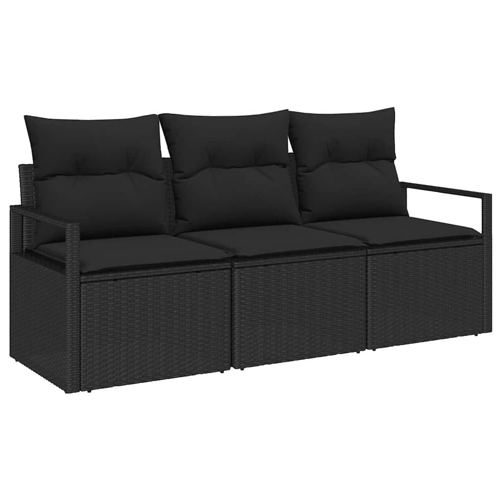 Tuinbankenset met kussen met opslag 3 pcs Zwart poly rattan