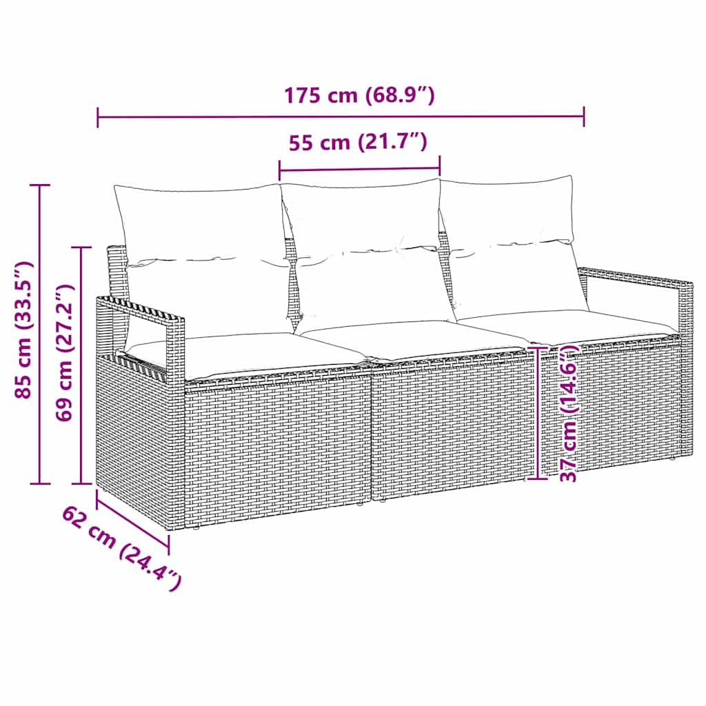 Tuinbankenset met kussen met opslag 3 pcs Zwart poly rattan