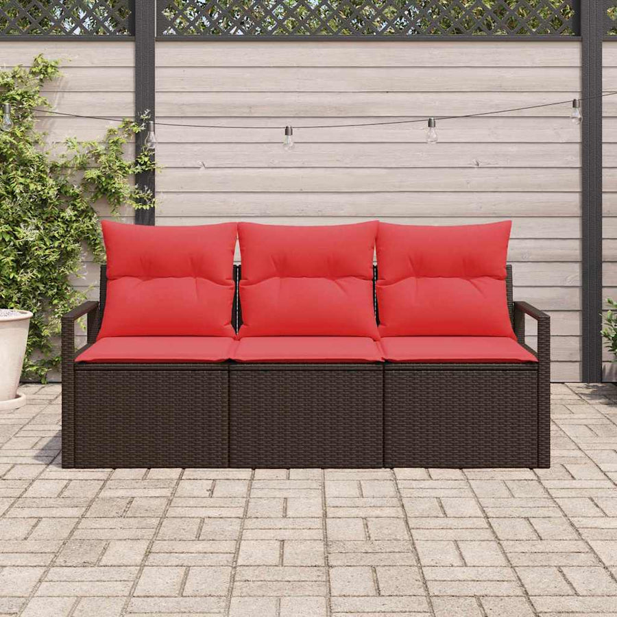 Tuinbankenset met kussen 3 pcs Bruin en Rood poly rattan