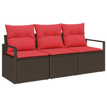 Tuinbankenset met kussen 3 pcs Bruin en Rood poly rattan