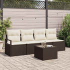 Sofa with Cushion and Storage 5 pcs Brown and Cream Poly Rattan
