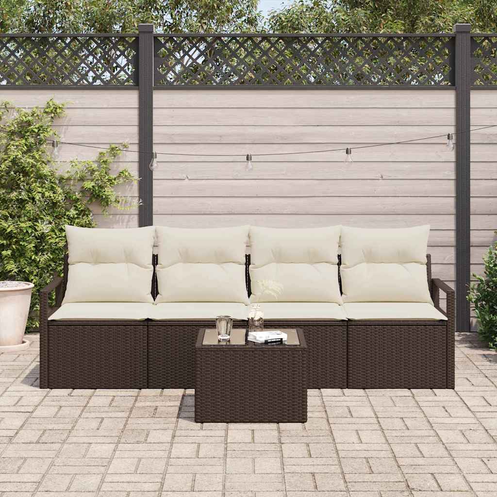 Bankstel met kussen met opslag 5 pcs Bruin en Crème poly rattan
