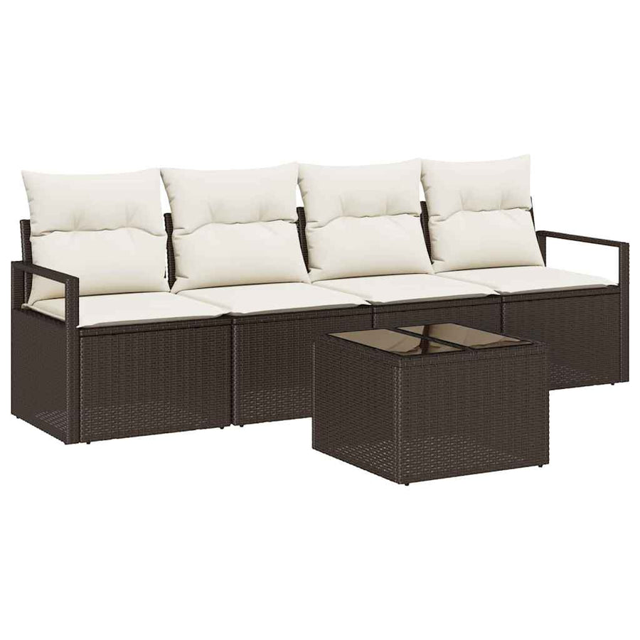 Bankstel met kussen met opslag 5 pcs Bruin en Crème poly rattan