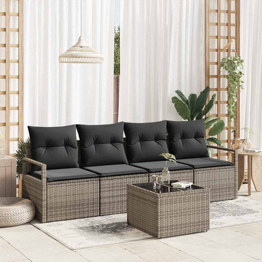 Bankstel met kussen met opslag 5 pcs Grijs poly rattan
