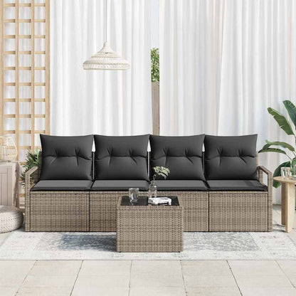 Bankstel met kussen met opslag 5 pcs Grijs poly rattan