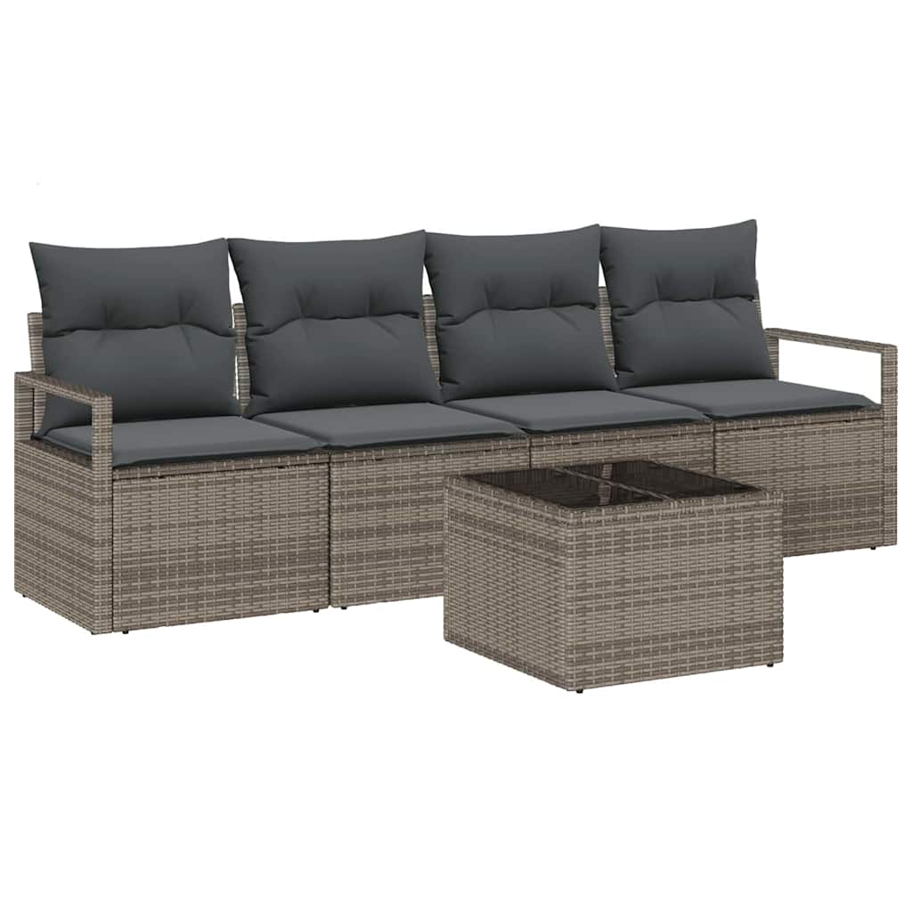 Bankstel met kussen met opslag 5 pcs Grijs poly rattan