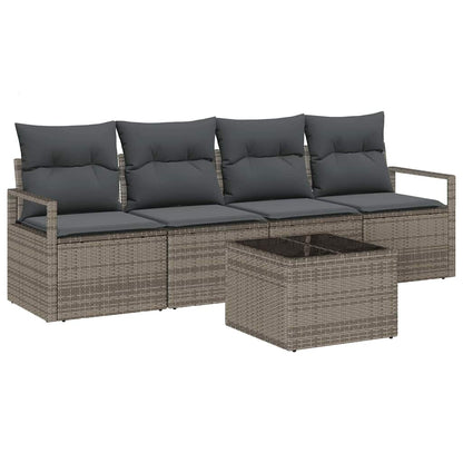 Bankstel met kussen met opslag 5 pcs Grijs poly rattan