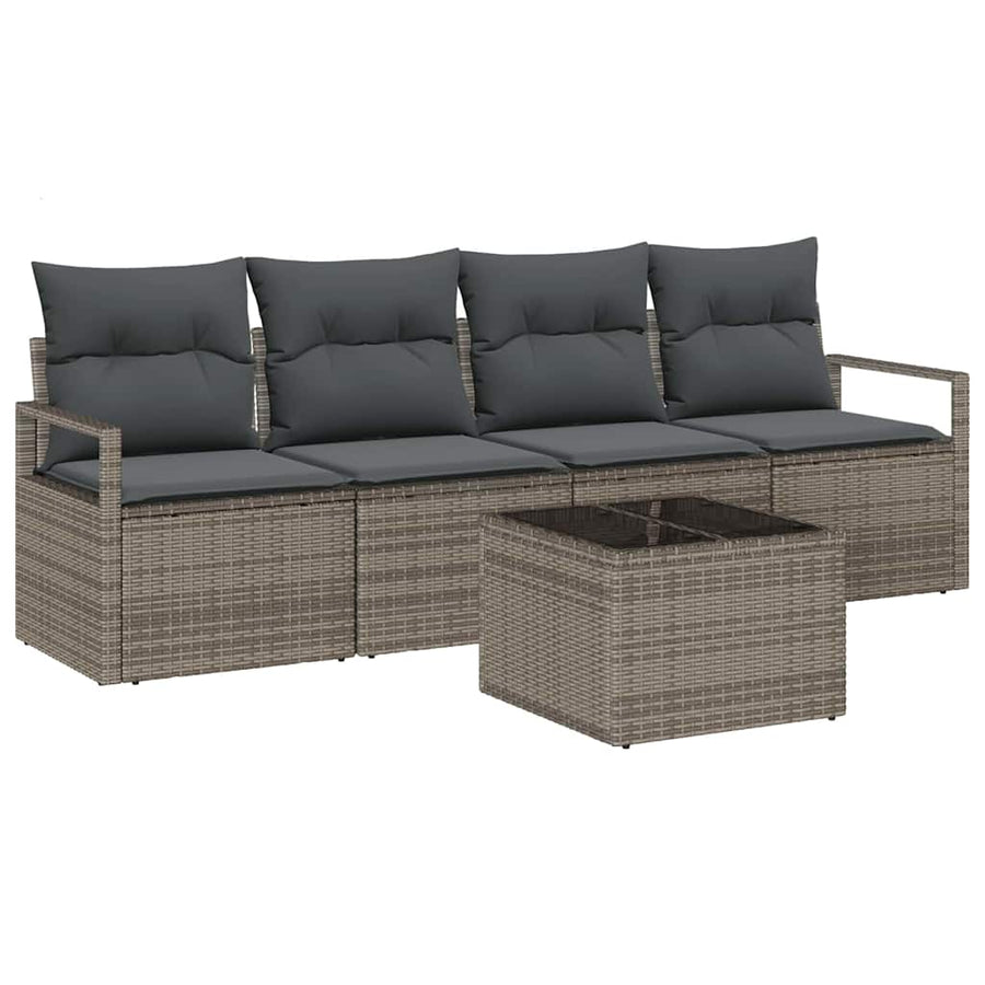 Bankstel met kussen met opslag 5 pcs Grijs poly rattan