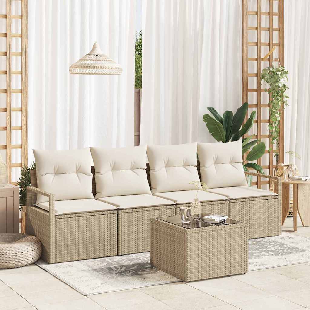 Bankstel met kussen met opslag 5 pcs Beige en Crème poly rattan