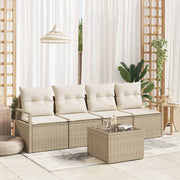 Loungebank set 5-delig poly rattan beige crème