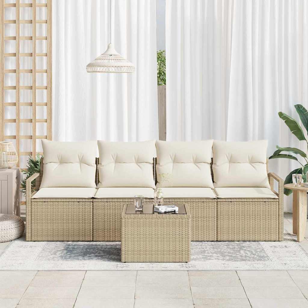 Bankstel met kussen met opslag 5 pcs Beige en Crème poly rattan