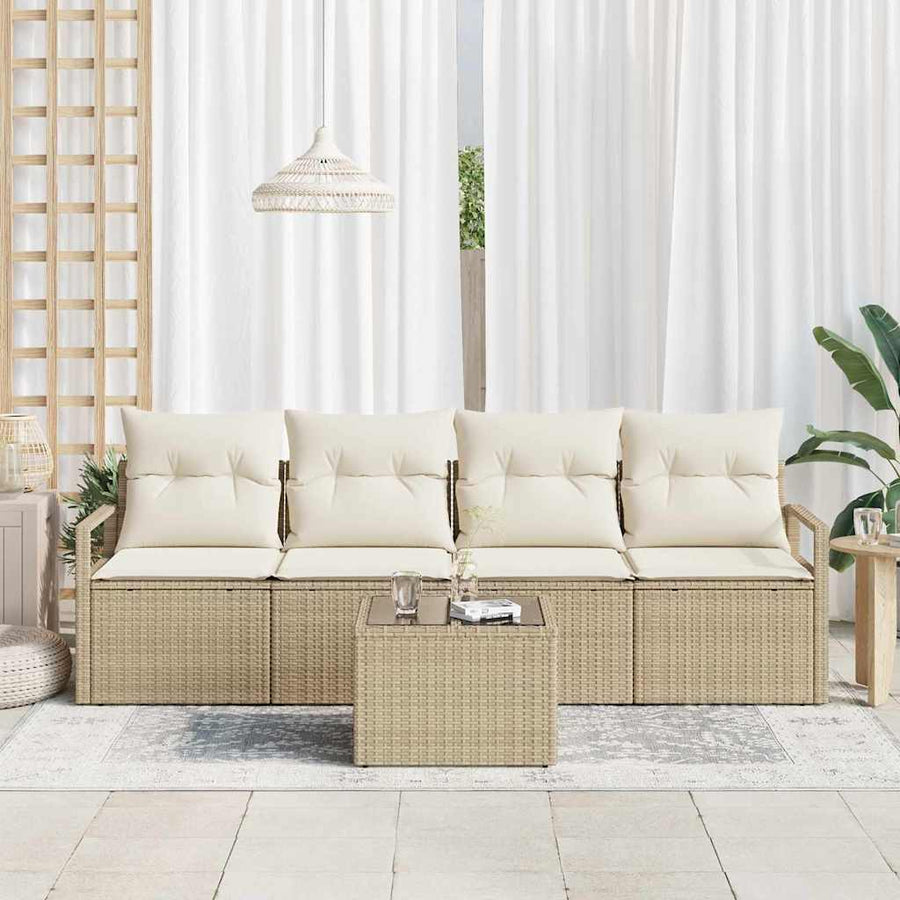 Bankstel met kussen met opslag 5 pcs Beige en Crème poly rattan