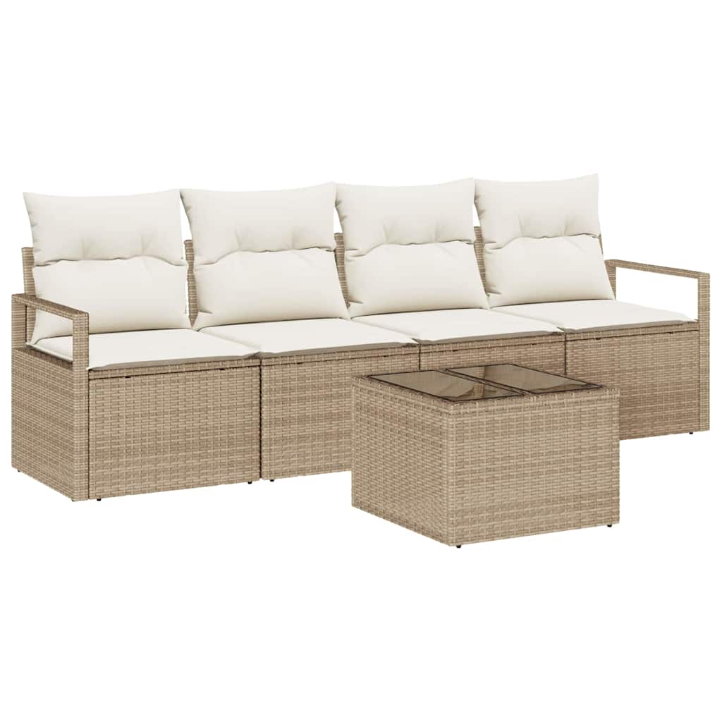 Bankstel met kussen met opslag 5 pcs Beige en Crème poly rattan