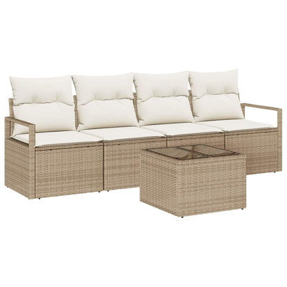 Bankstel met kussen met opslag 5 pcs Beige en Crème poly rattan