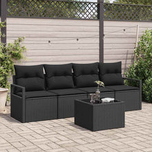 Bankstel met kussen met opslag 5 pcs Zwart poly rattan