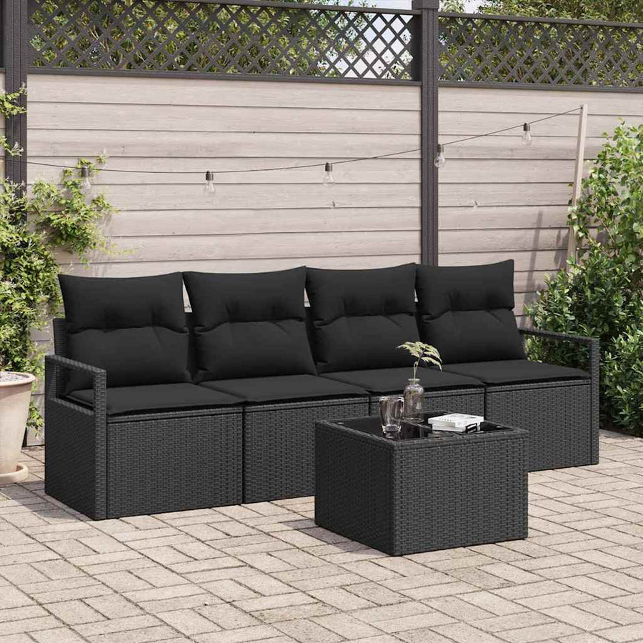 Bankstel met kussen met opslag 5 pcs Zwart poly rattan