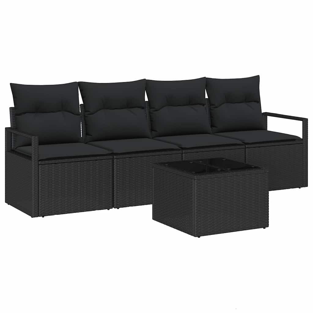 Bankstel met kussen met opslag 5 pcs Zwart poly rattan