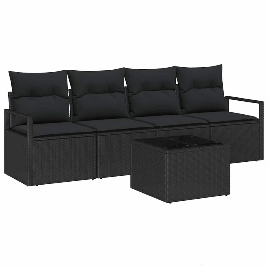Bankstel met kussen met opslag 5 pcs Zwart poly rattan