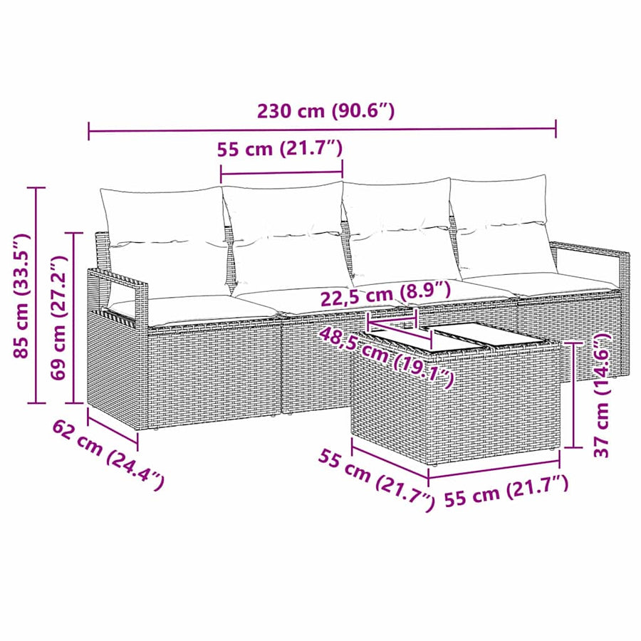 Bankstel met kussen met opslag 5 pcs Zwart poly rattan