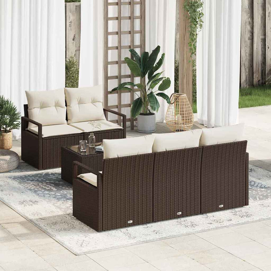 Tuin Sofa Set met kussen 6 pcs Bruin en Crème poly rattan
