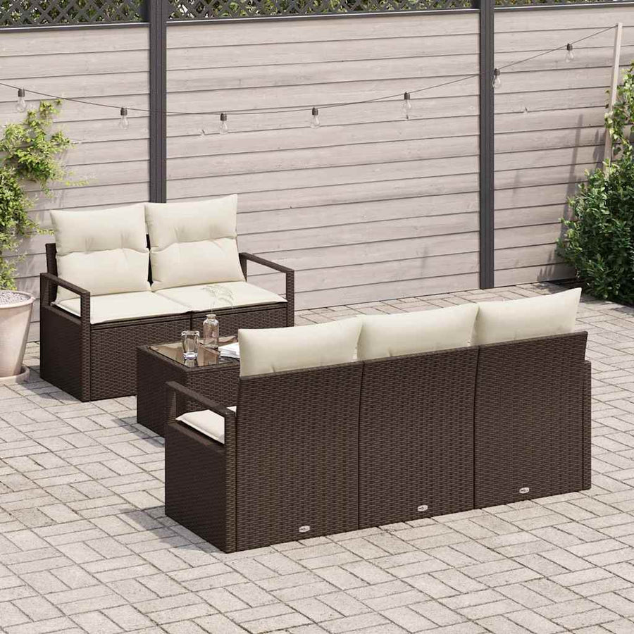 Tuin Sofa Set met kussen 6 pcs Bruin en Crème poly rattan
