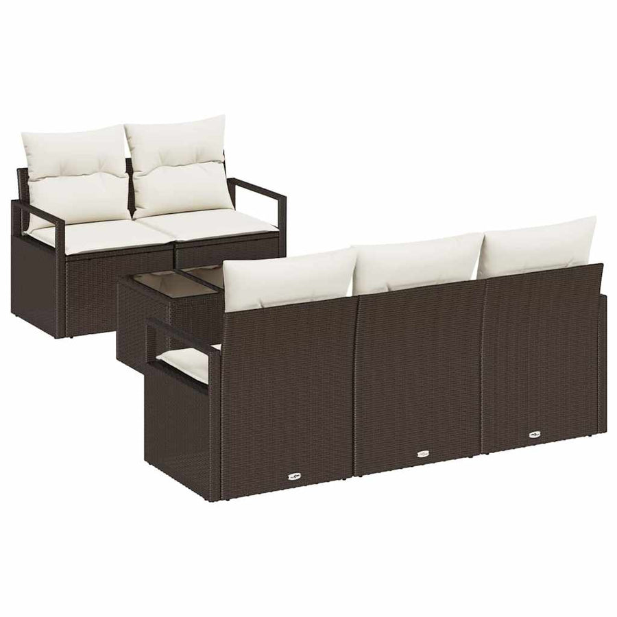 Tuin Sofa Set met kussen 6 pcs Bruin en Crème poly rattan