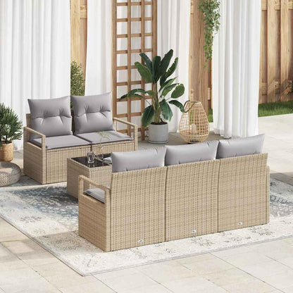 Tuin Sofa Set met kussen 6 pcs Beige en Grijs poly rattan