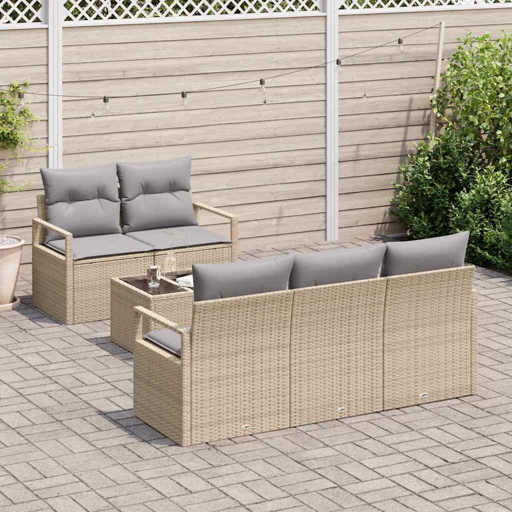 Tuin Sofa Set met kussen 6 pcs Beige en Grijs poly rattan