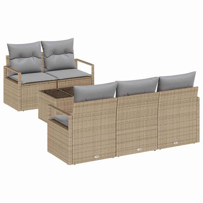 Tuin Sofa Set met kussen 6 pcs Beige en Grijs poly rattan