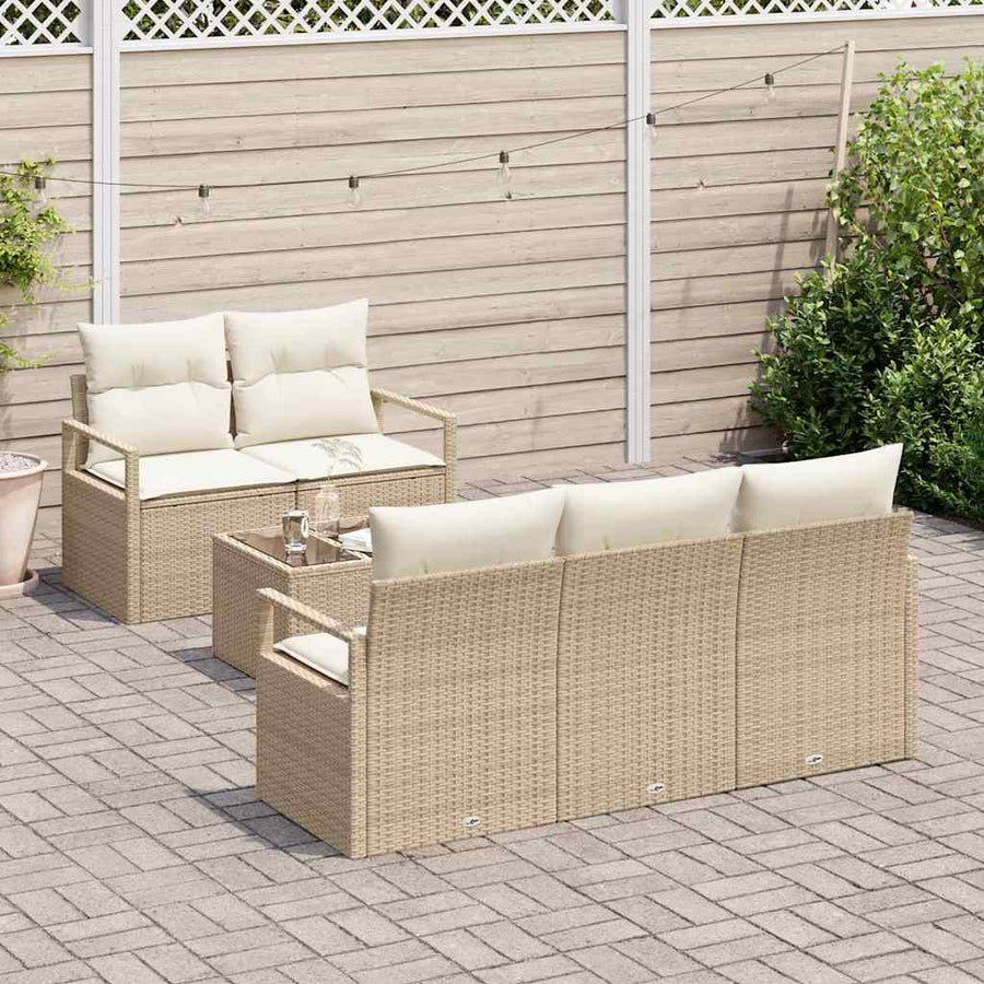 Tuin Sofa Set met kussen 6 pcs Beige en Crème poly rattan