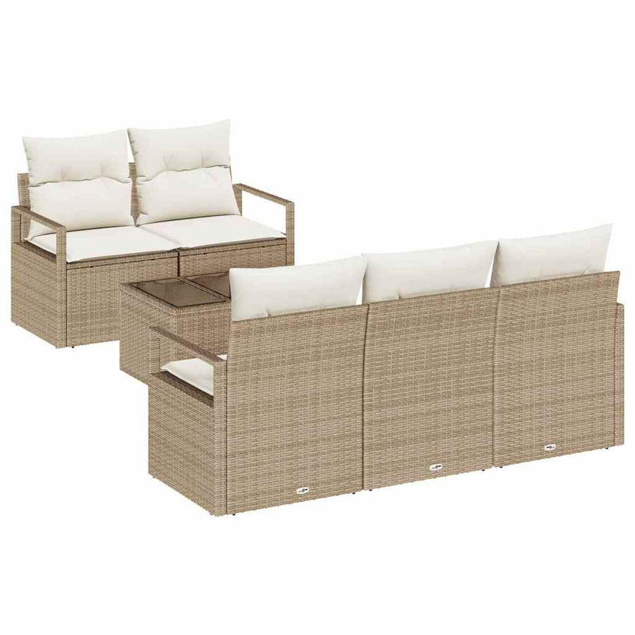 Tuin Sofa Set met kussen 6 pcs Beige en Crème poly rattan