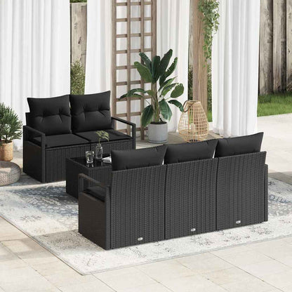 Tuin Sofa Set met kussen met opslag 6 pcs Zwart poly rattan