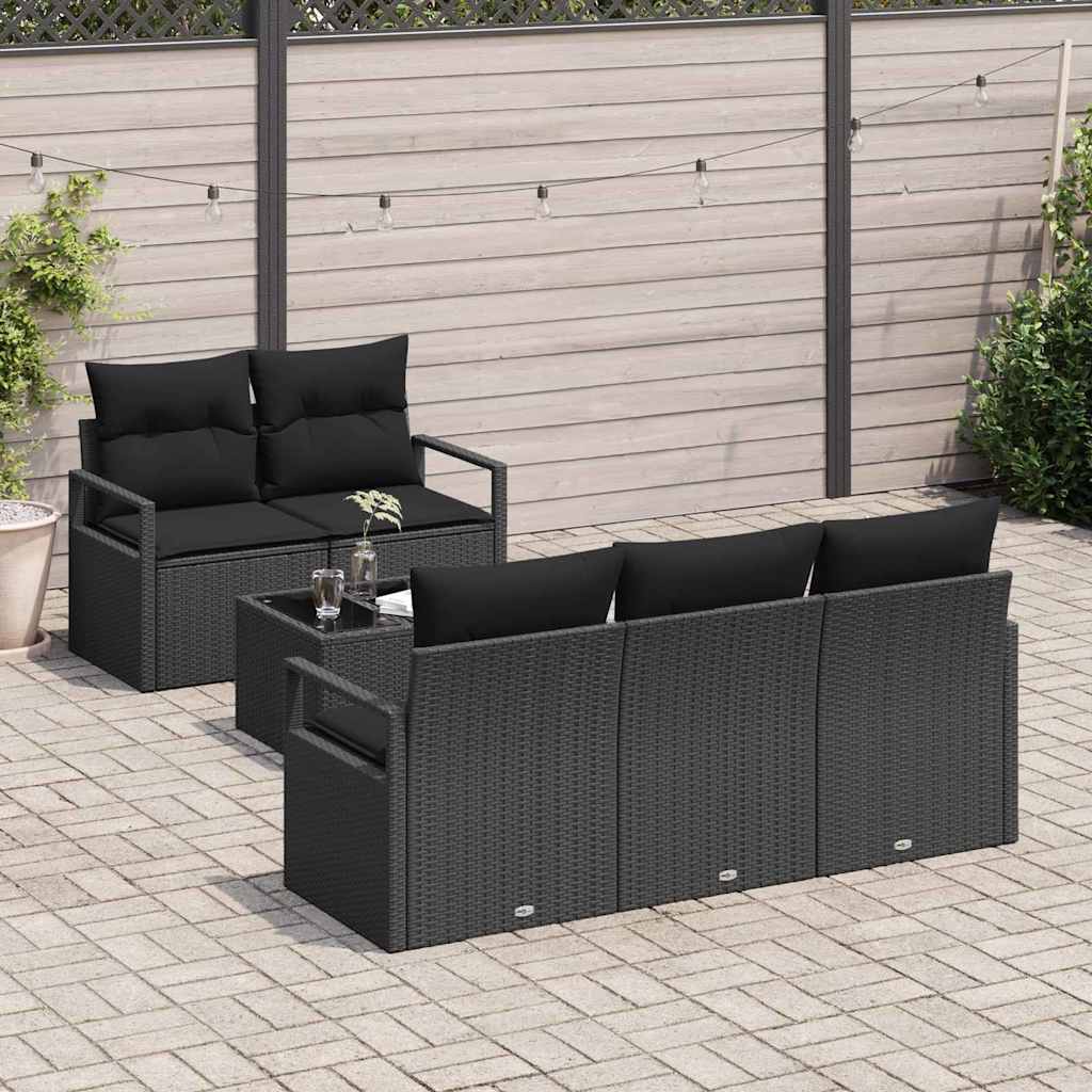 Tuin Sofa Set met kussen met opslag 6 pcs Zwart poly rattan