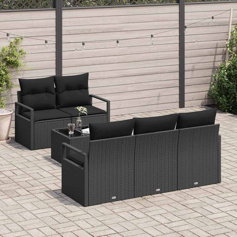 Tuin Sofa Set met kussen met opslag 6 pcs Zwart poly rattan