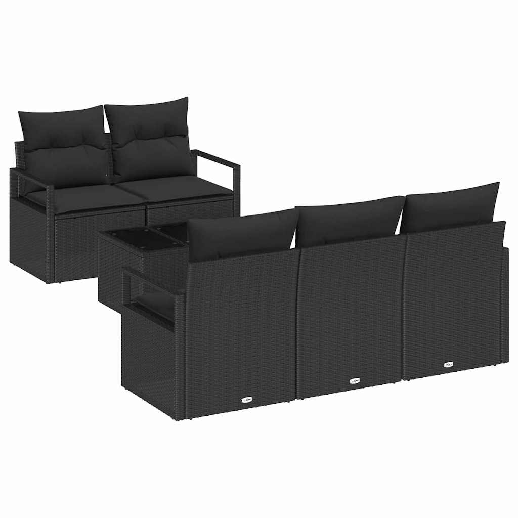 Tuin Sofa Set met kussen met opslag 6 pcs Zwart poly rattan