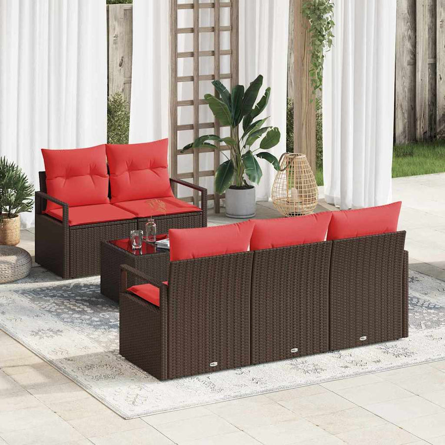 Tuin Sofa Set met kussen 6 pcs Beige en Rood poly rattan