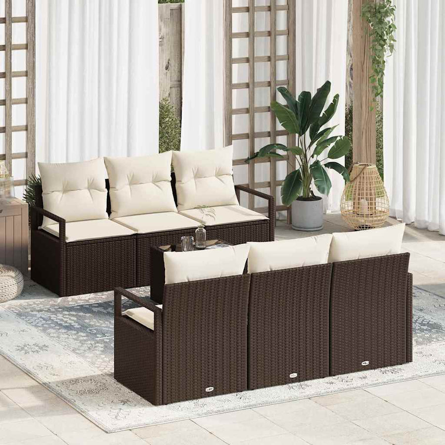 Tuin Sofa Set met kussen 7 pcs Bruin en Crème poly rattan