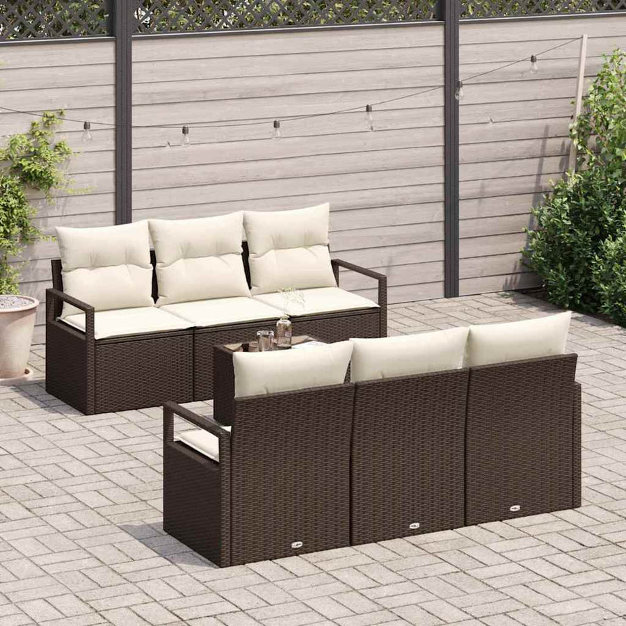 Tuin Sofa Set met kussen 7 pcs Bruin en Crème poly rattan