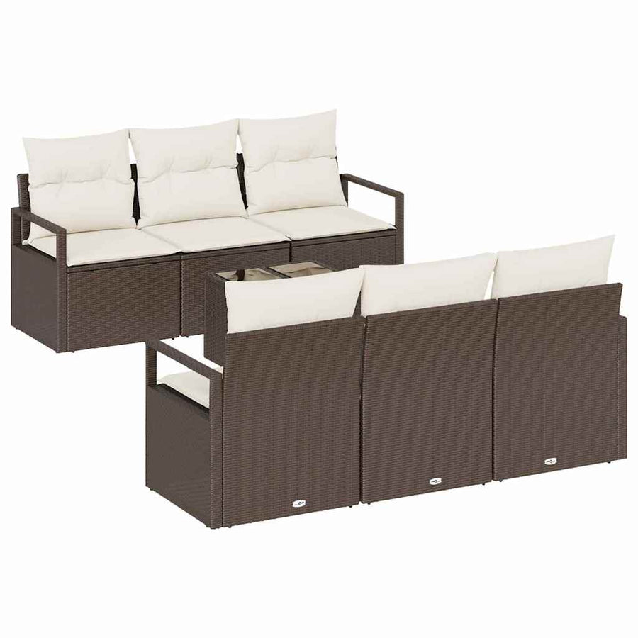 Tuin Sofa Set met kussen 7 pcs Bruin en Crème poly rattan