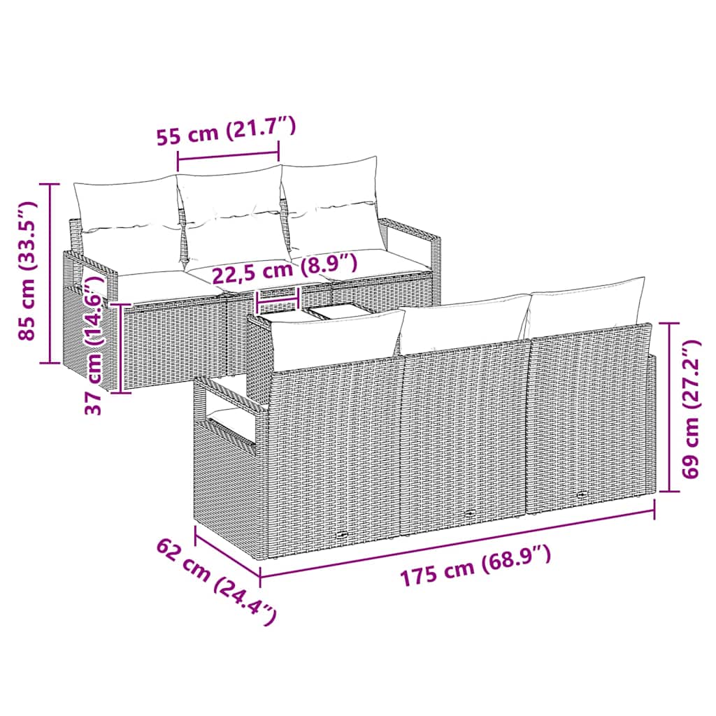 Tuin Sofa Set met kussen 7 pcs Bruin en Crème poly rattan