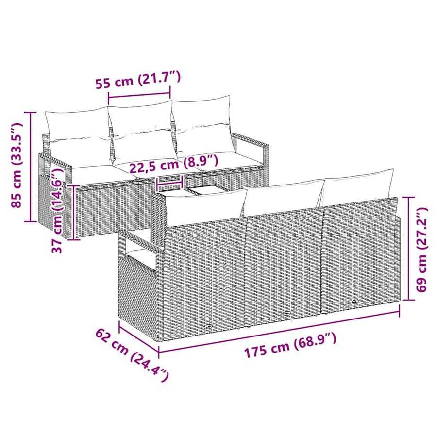 Tuin Sofa Set met kussen 7 pcs Bruin en Crème poly rattan