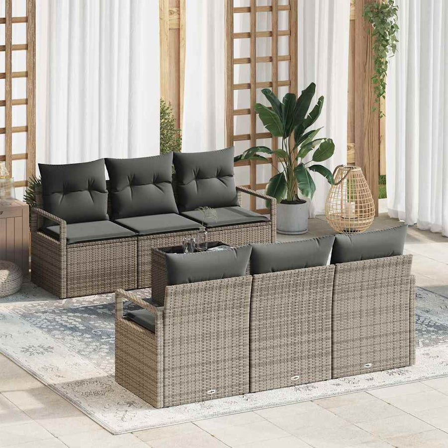 Tuin Sofa Set met kussen met opslag 7 pcs Grijs poly rattan