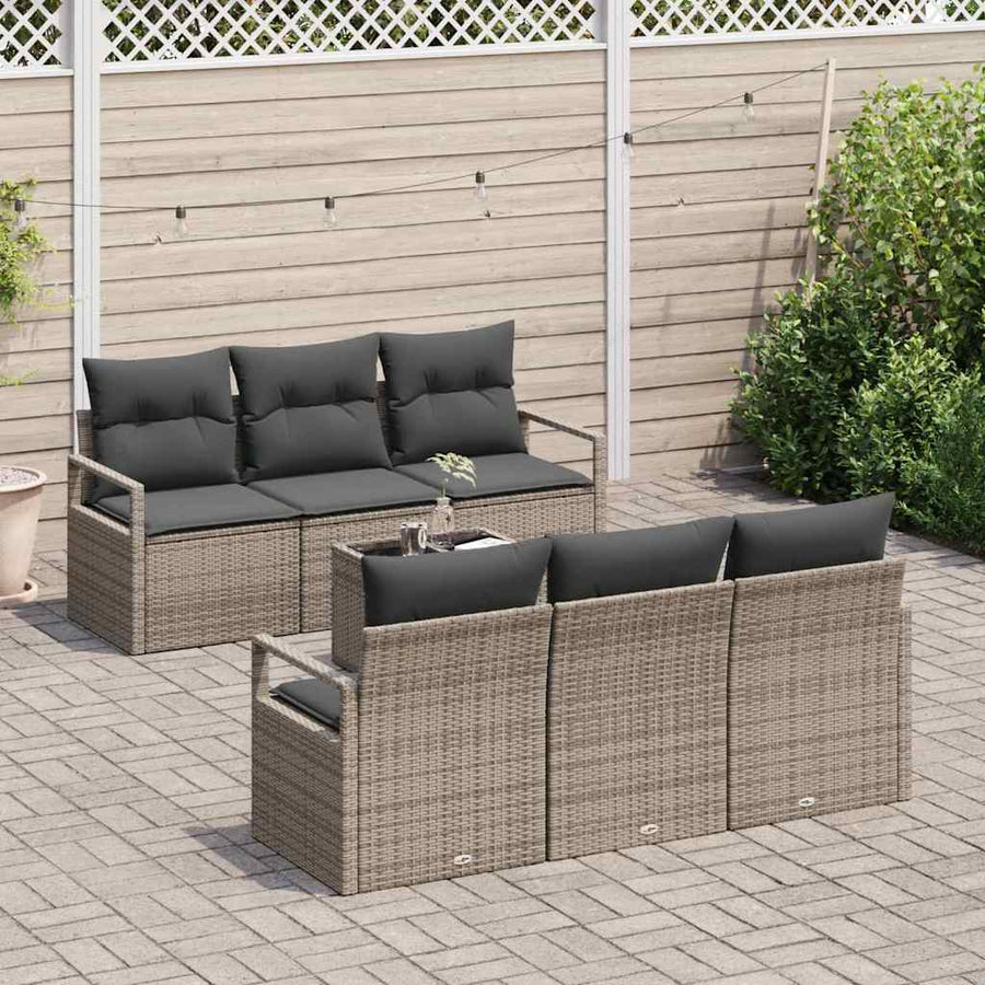 Tuin Sofa Set met kussen met opslag 7 pcs Grijs poly rattan