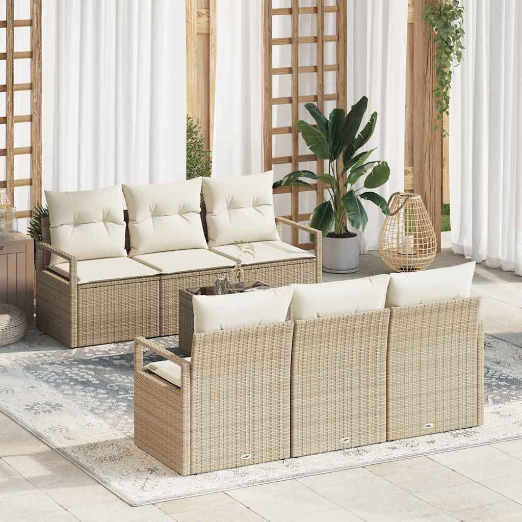 Tuin Sofa Set met kussen 7 pcs Beige en Crème poly rattan