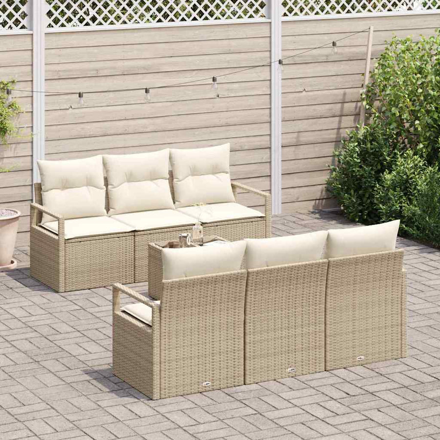 Tuin Sofa Set met kussen 7 pcs Beige en Crème poly rattan