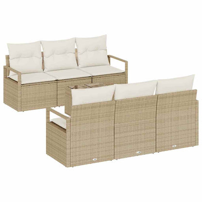 Tuin Sofa Set met kussen 7 pcs Beige en Crème poly rattan
