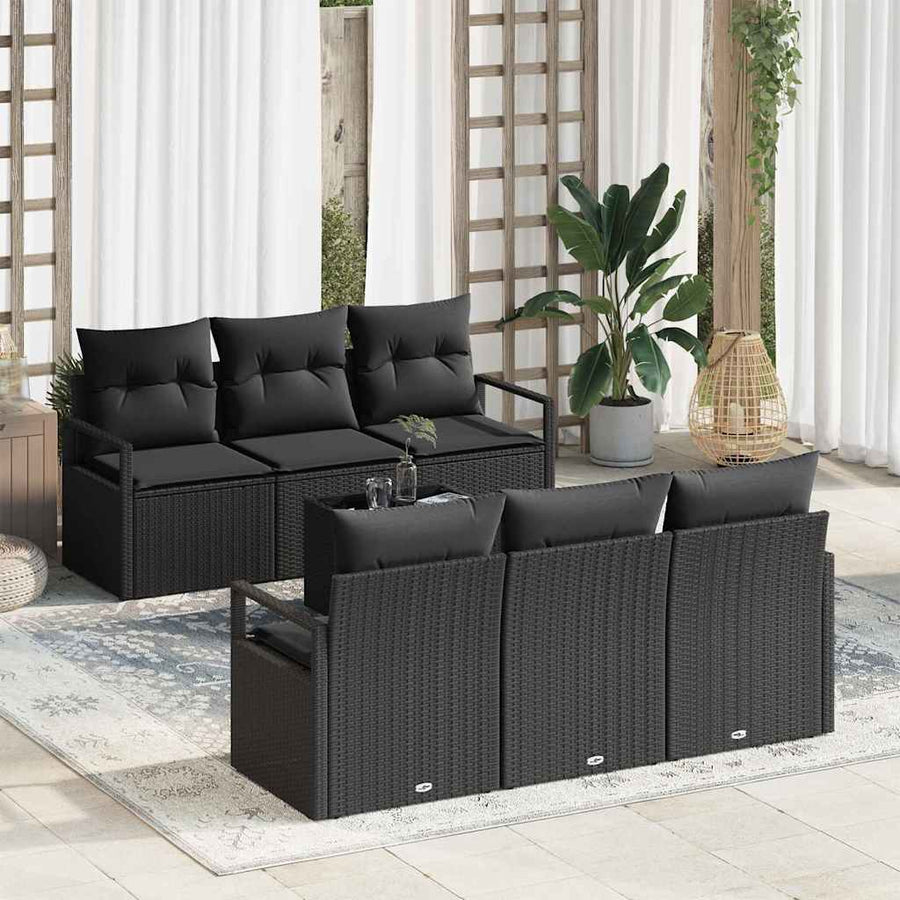 Tuin Sofa Set met kussen met opslag 7 pcs Zwart poly rattan