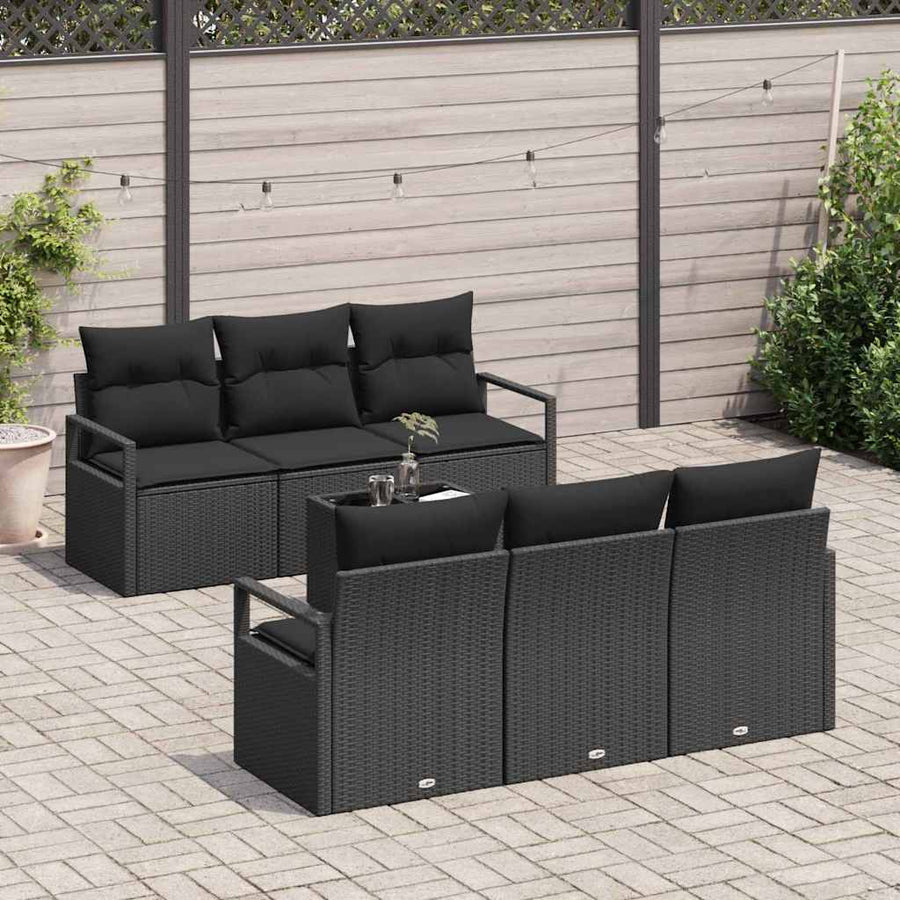 Tuin Sofa Set met kussen met opslag 7 pcs Zwart poly rattan